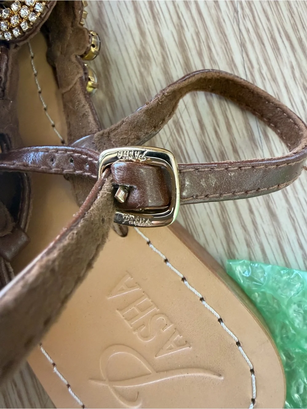 Pasha & Jo Taupe Jeweled Thong Sandals with Amber Crystals - Picture 3 of 6